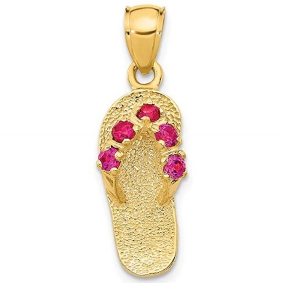 14k Yellow Gold Birthstone Flip Flop Necklace Charm Pendant Birth month CZ Stone - Picture 6 of 10